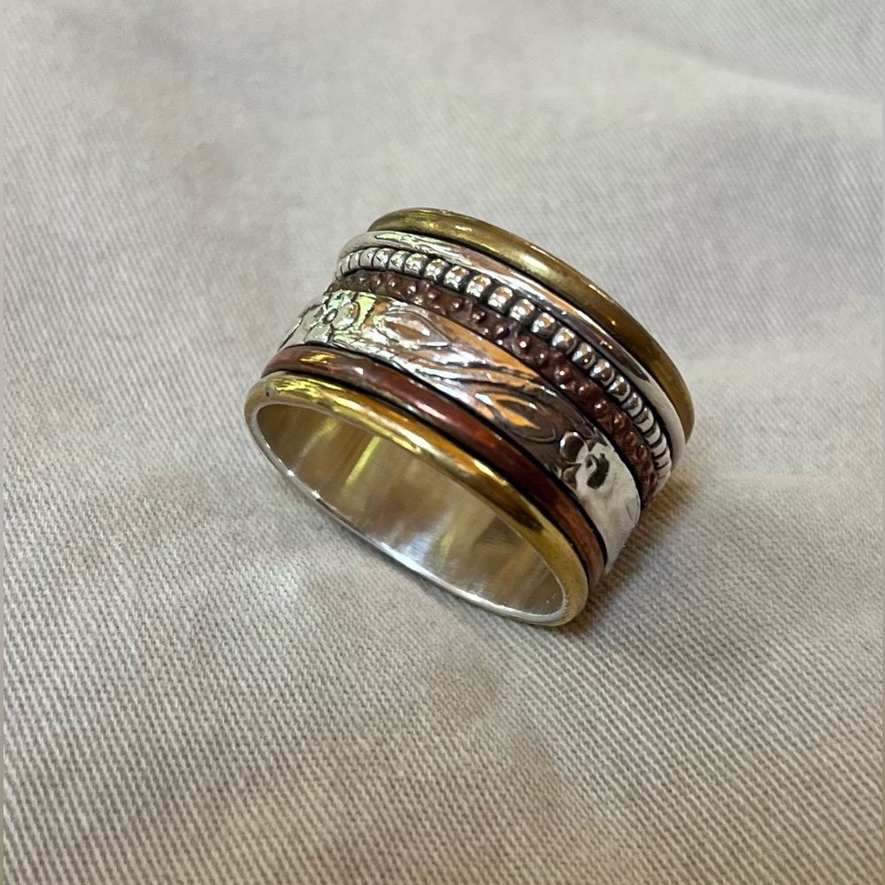 Silver and brass spinner Ring sz 12.5